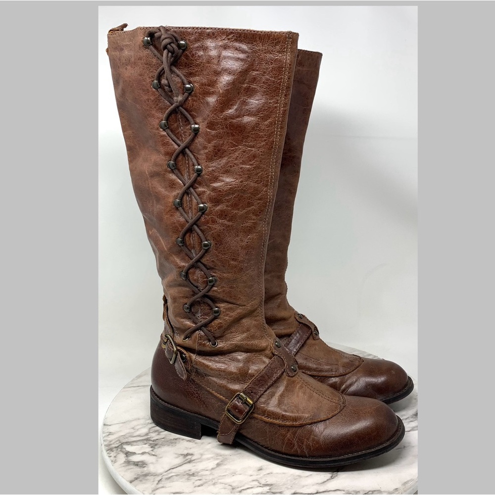 Anthropologie Gilgarran Lace Up Leather Riding Boots 9.5 Brazil Bohemian Retro